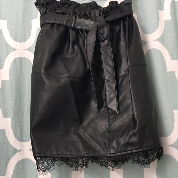 Zara Faux Leather Lace trim Skirt - Picture 4 of 8